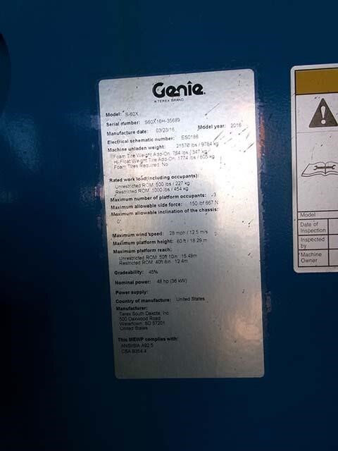 2016 Genie S-60X-19