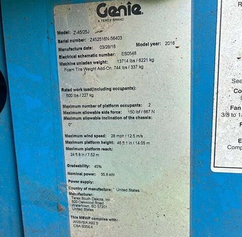 2016 Genie Z-45/25J RT-8