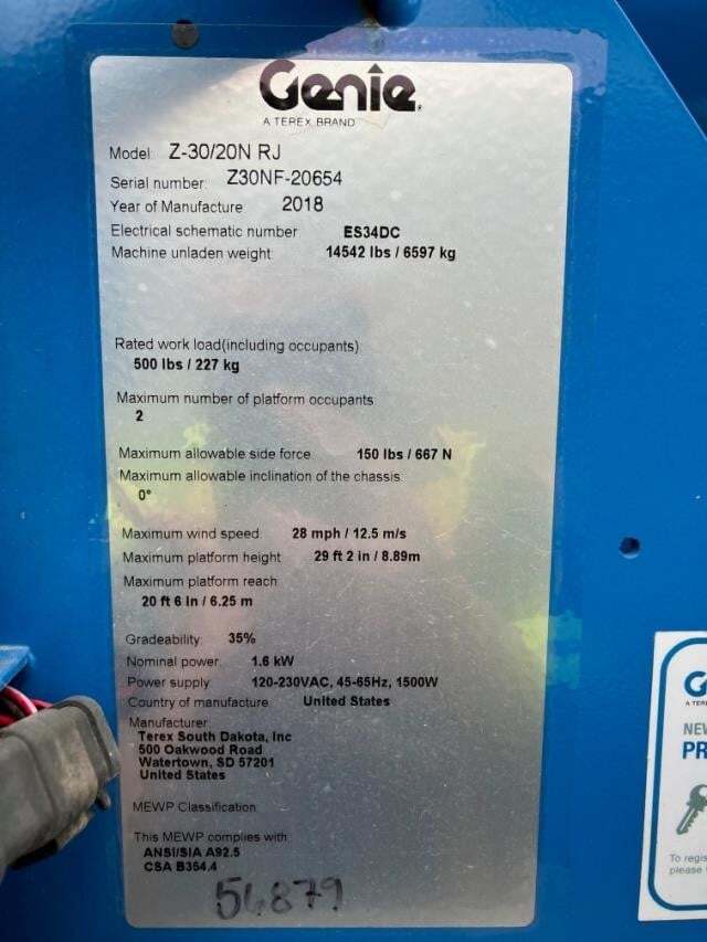 2018 Genie Z-30/20N RJ-6